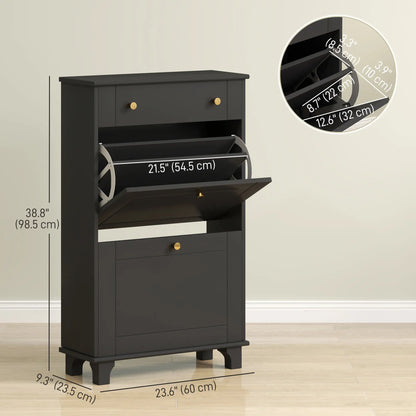 Slim Shoe Storage, 2 Flip Drawers, Adjustable Shelves, 8 Pair, Black Shoe Storage Cabinets & Racks at Gallery Canada