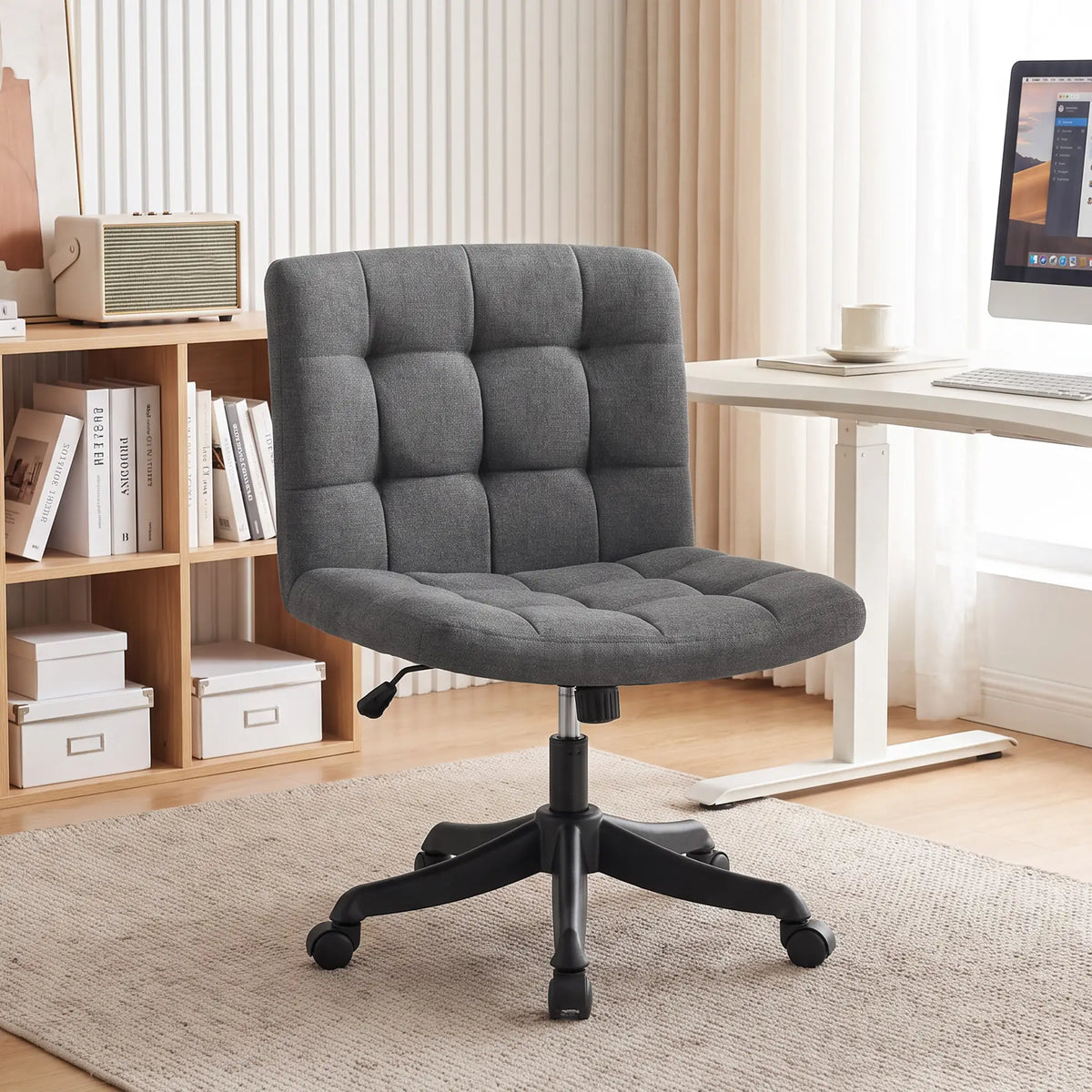 Linen Desk Chair, Rocking Swivel, Dark Grey Task Chairs at Gallery Canada