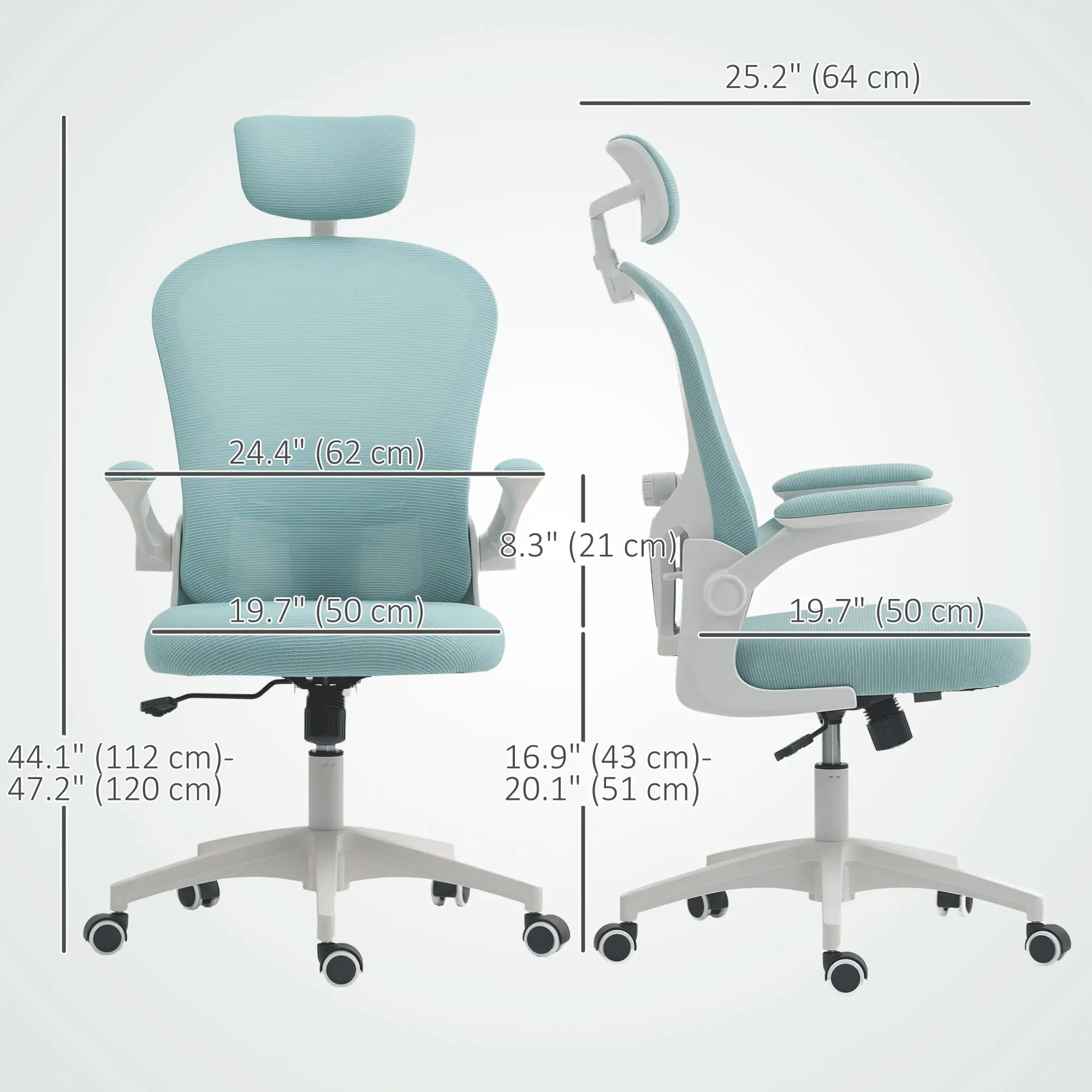 Mesh Office Chair, Adjustable Headrest, 4D Lumbar Support, Flip-Up Arm, Light Green Task Chairs at Gallery Canada