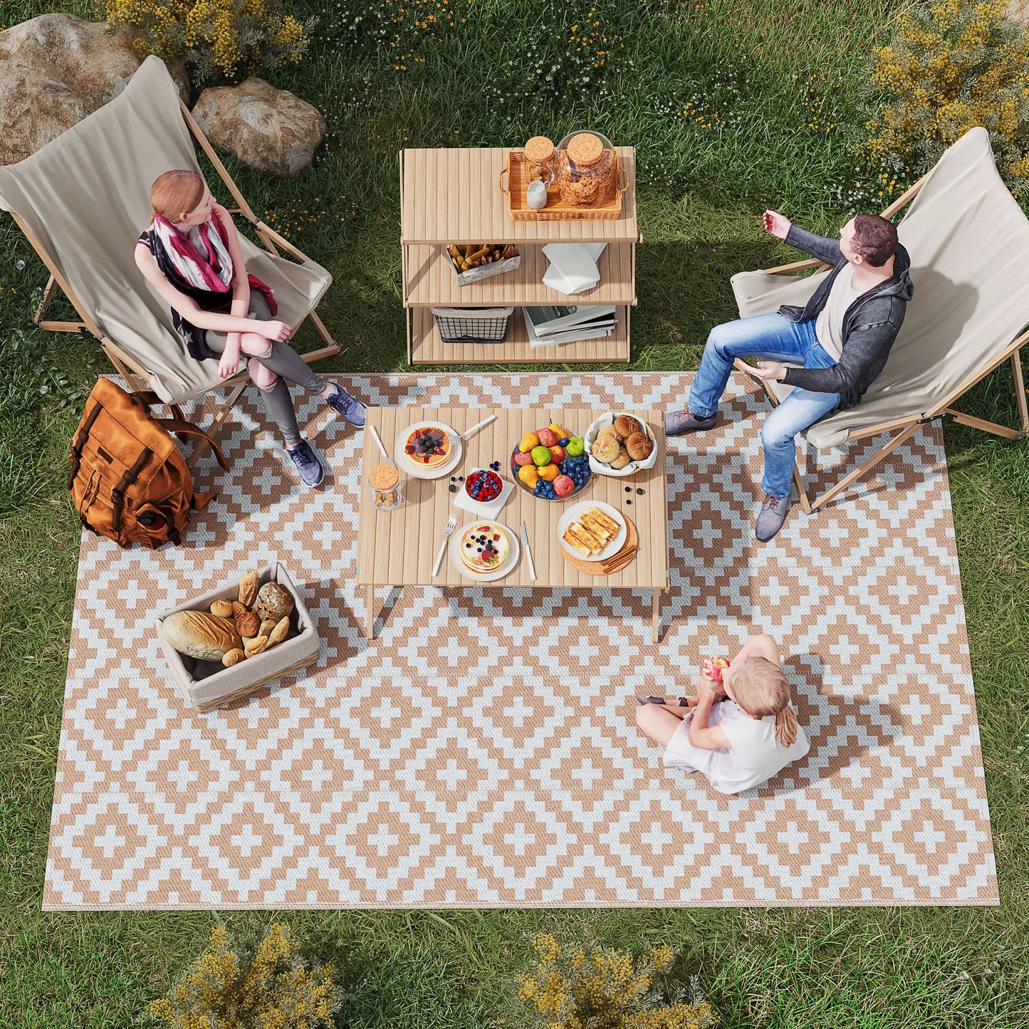 Reversible Outdoor RV Rug, Patio Floor Mat, 6' x 9', White, Coffee Garden Decor at Gallery Canada