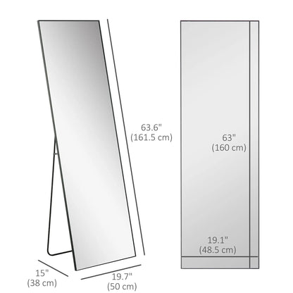 64"X20" Full Length Mirror With Support Frame, Black Full Length Mirrors at Gallery Canada