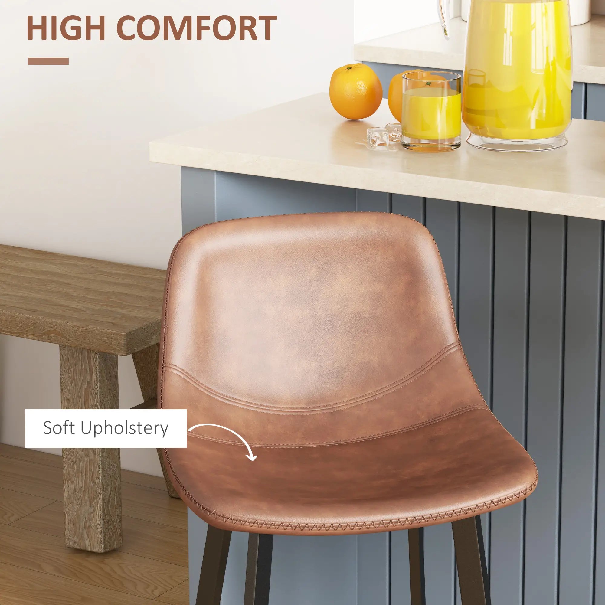 Counter Height Stools Set of 2, Upholstered Kitchen Stool with Back, Steel Legs Bar Stools at Gallery Canada