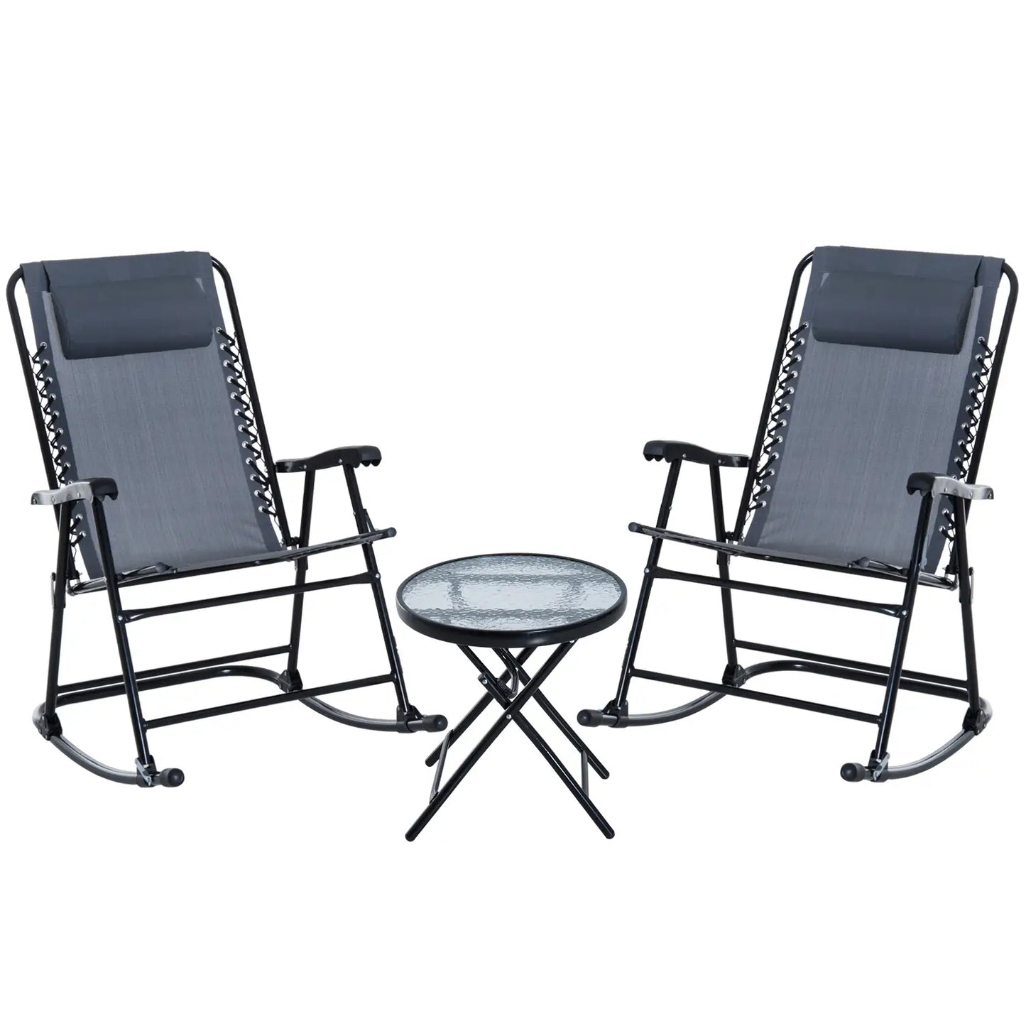 3pc Patio Rocking Chair Set, Folding Outdoor Chairs, Table, Grey Outdoor Rocking Chairs at Gallery Canada