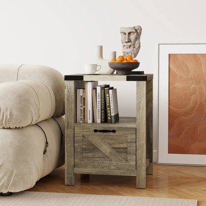 Farmhouse Side Table With Storage, Nightstand, Grey Side Tables at Gallery Canada