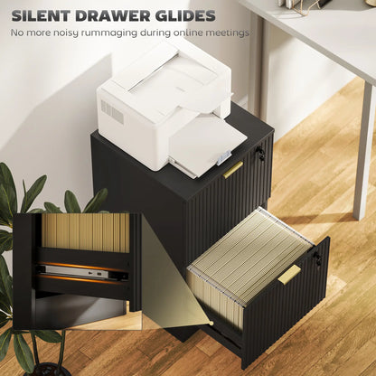 Lockable Filing Cabinet, 2 Fluted Drawers, Adjustable Hanging Rails, Black Office Cabinets & Cupboards at Gallery Canada