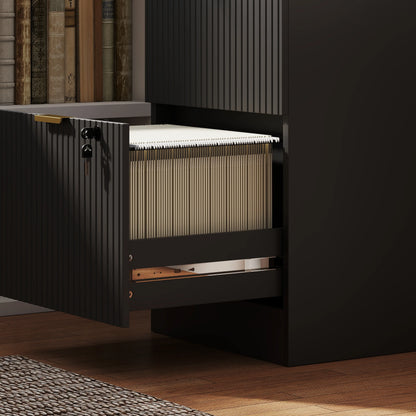 Lockable Filing Cabinet, 2 Fluted Drawers, Adjustable Hanging Rails, Black Office Cabinets & Cupboards at Gallery Canada
