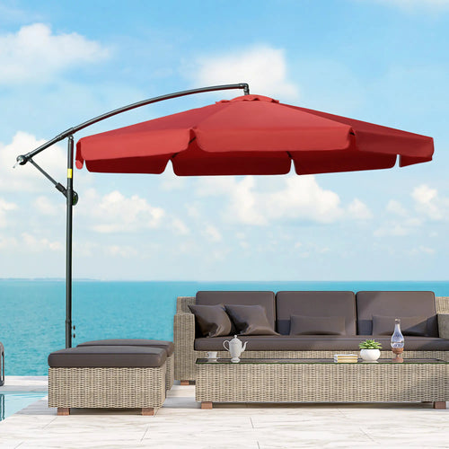 11FT Cantilever Patio Umbrella, Offset Hanging, Easy Tilt, Cross Base, Red