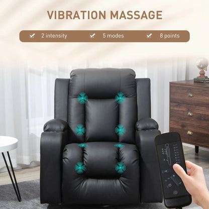 360° Swivel Massage Recliner Chair, 8 Vibration, PU Leather, Black Single Sofas at Gallery Canada