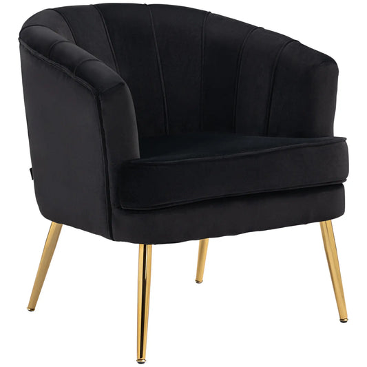 Modern Fabric Armchair, Gold Metal Legs, Living Room, Black Accent Chairs Black at Gallery Canada