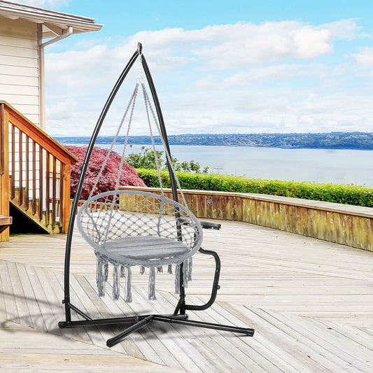 Hammock Chair Stand, Metal C-Stand with Tray, Indoor Outdoor, Black Hammock Stands Black at Gallery Canada
