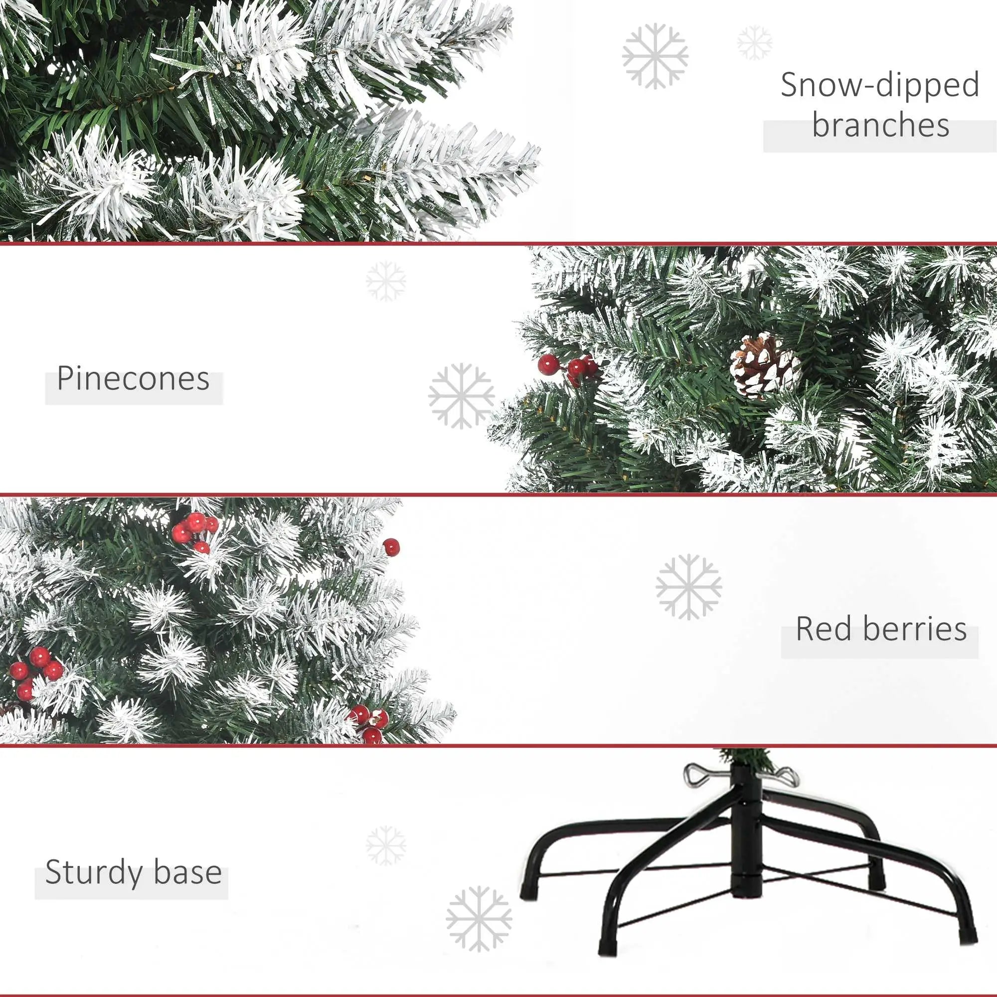 6ft Flocked Christmas Tree, Red Berries Pine Cones, Pencil Shape, Green Flocked Christmas Trees at Gallery Canada