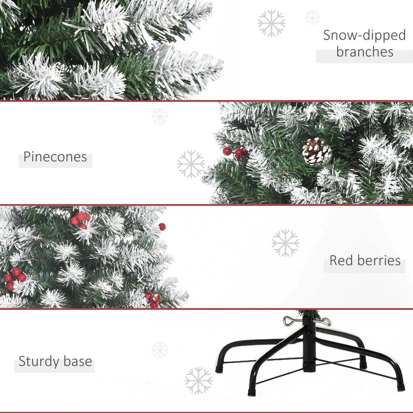 6ft Flocked Christmas Tree, Red Berries Pine Cones, Pencil Shape, Green Flocked Christmas Trees at Gallery Canada