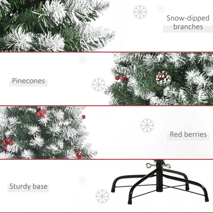 6ft Flocked Christmas Tree, Red Berries Pine Cones, Pencil Shape, Green Flocked Christmas Trees at Gallery Canada