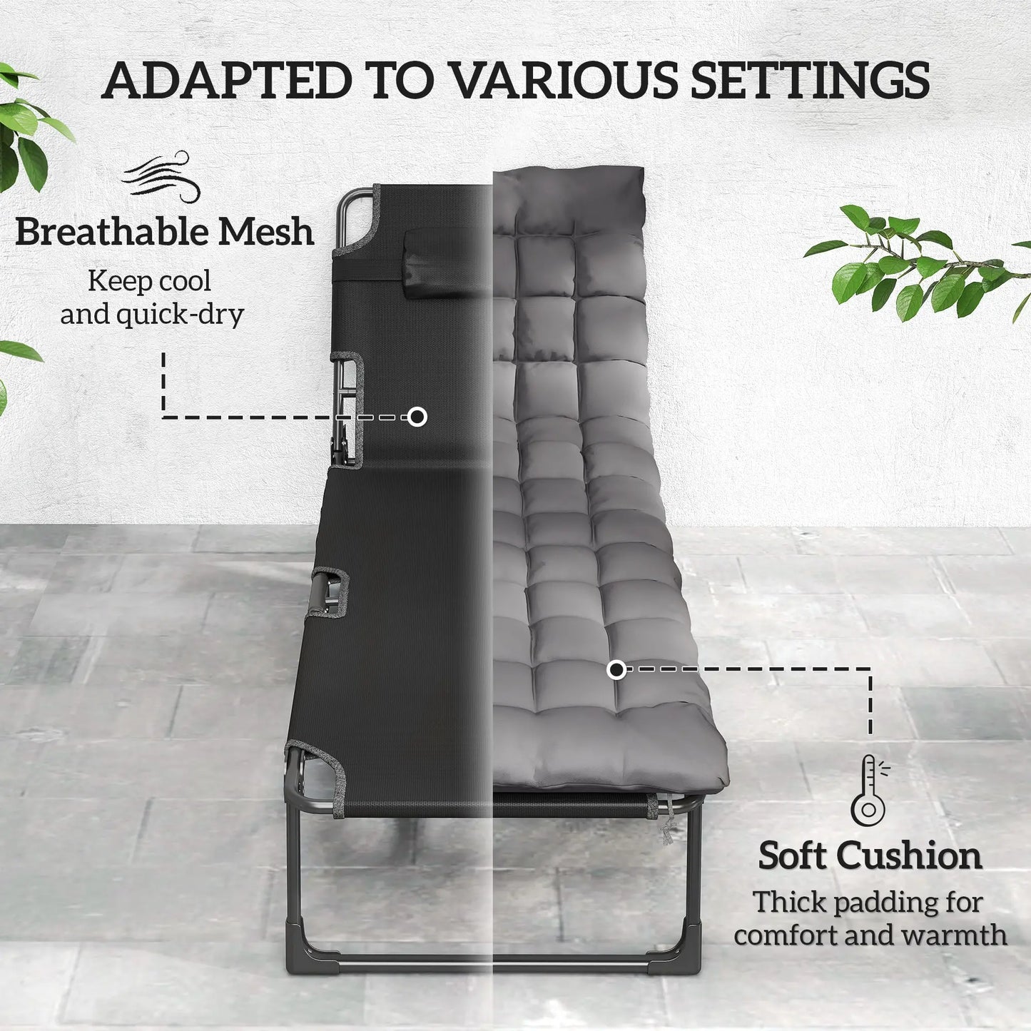 75 cm Wide Folding Chaise Lounge Chair, Set of 2, Dark Grey Lounger Chairs at Gallery Canada