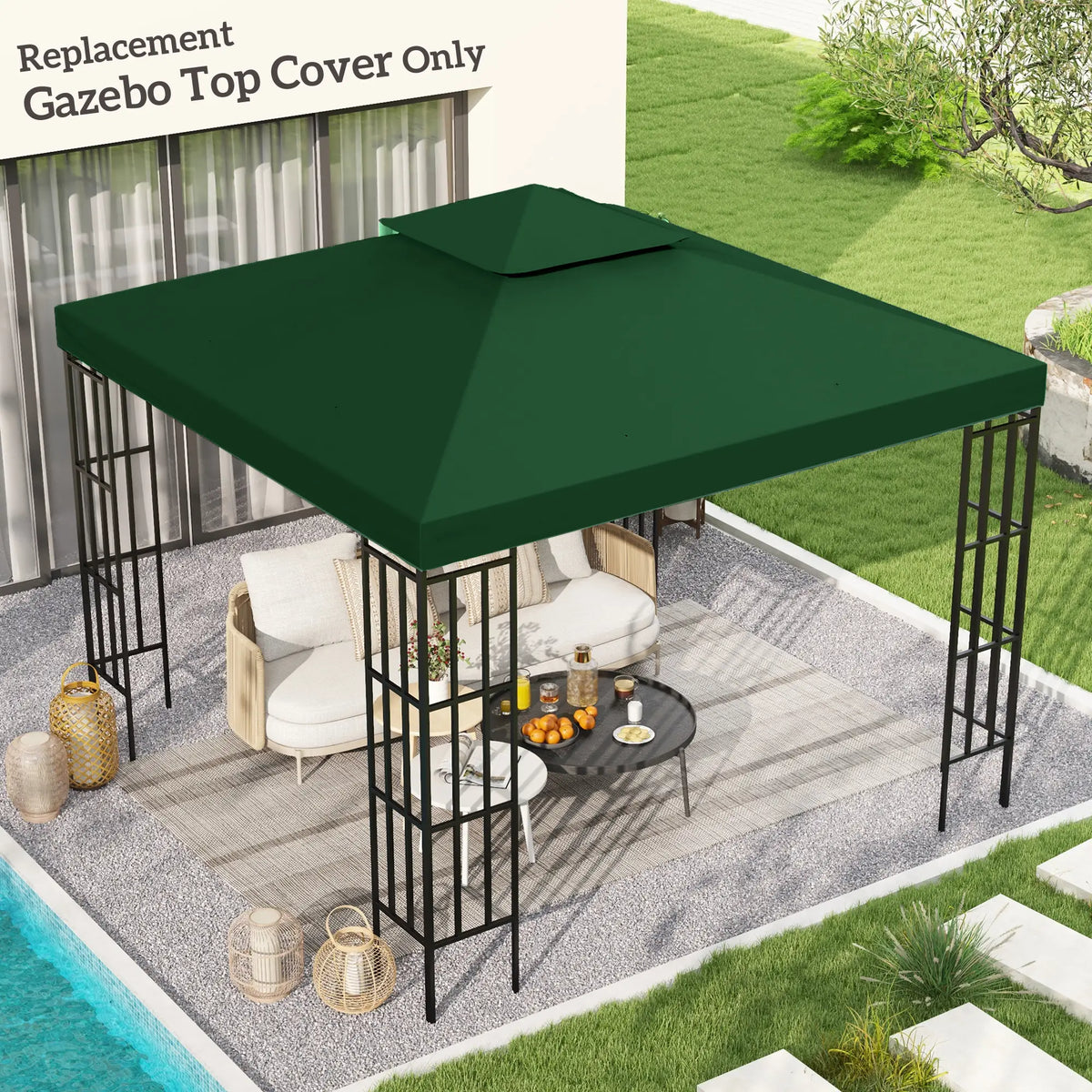 10'X10' Canopy Replacement 2-Tier Top Cover, Green Gazebo Canopy Replacement at Gallery Canada