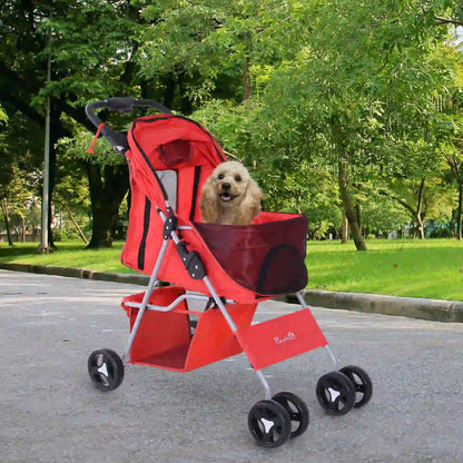 Foldable Pet Stroller, 4 Wheels, Cup Holder, Storage Basket, Red Dog Bike Trailers & Strollers at Gallery Canada