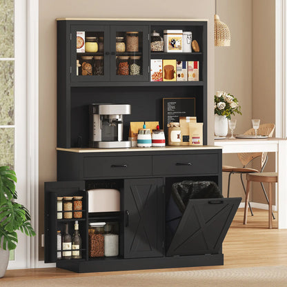 69 Inch Pantry Cabinet with Charging Station, Microwave Stand, Tilt-Out Trash Can, Black Kitchen Pantry Cabinets at Gallery Canada