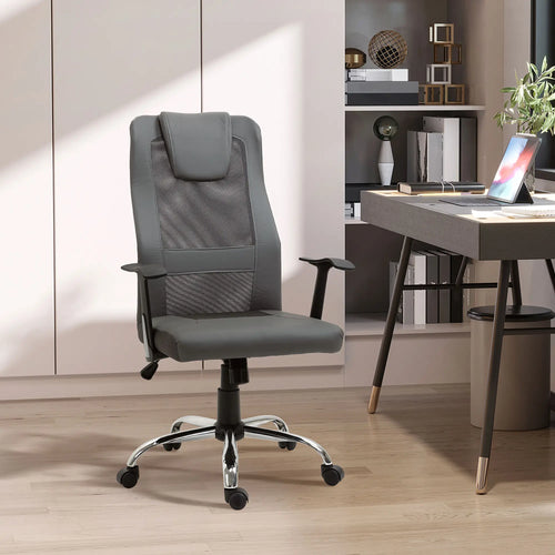 Ergonomic High Back Mesh Office Chair, Thick Padded Headrest, Grey