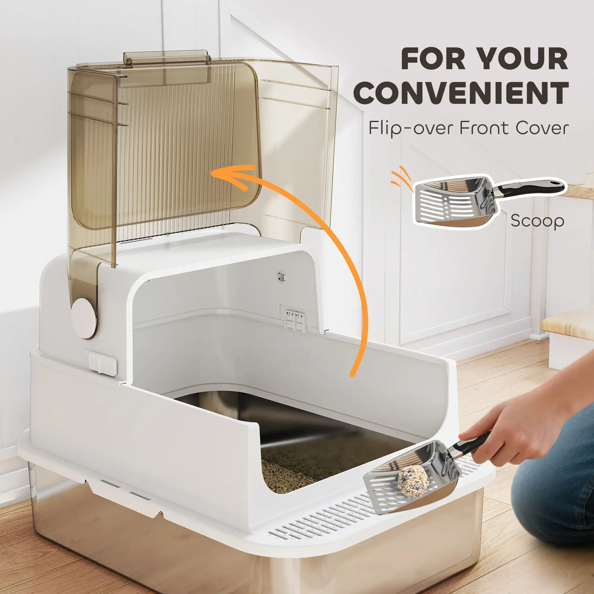 Stainless Steel Cat Litter Box, Easy Clean Enclosure, 27.6" L x 19.7" W x 18.3" H, White Cat Litter Box Enclosures at Gallery Canada