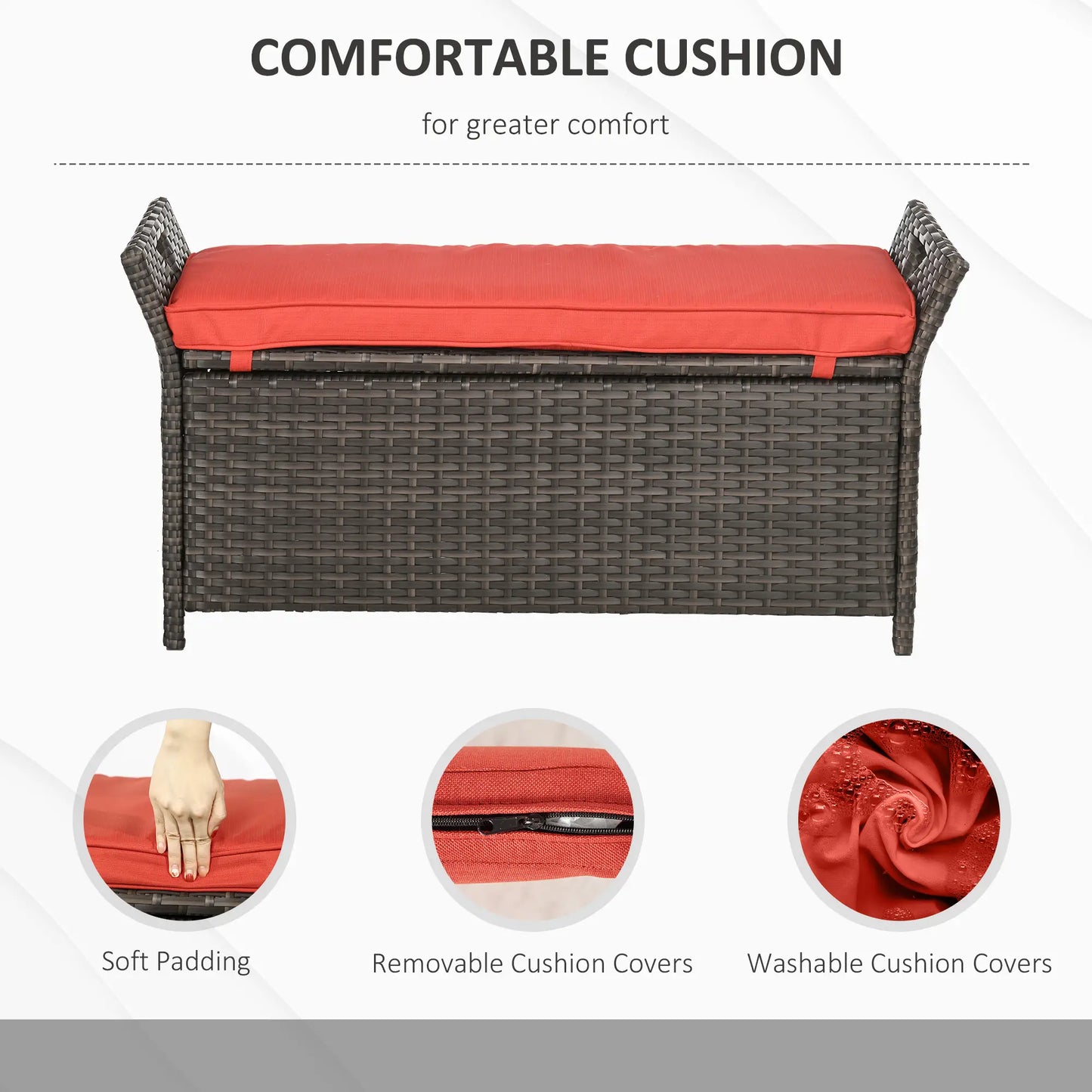 2-In-1 Outdoor PE Rattan Storage Bench, 29 Gallon, Red Patio Storage Boxes at Gallery Canada