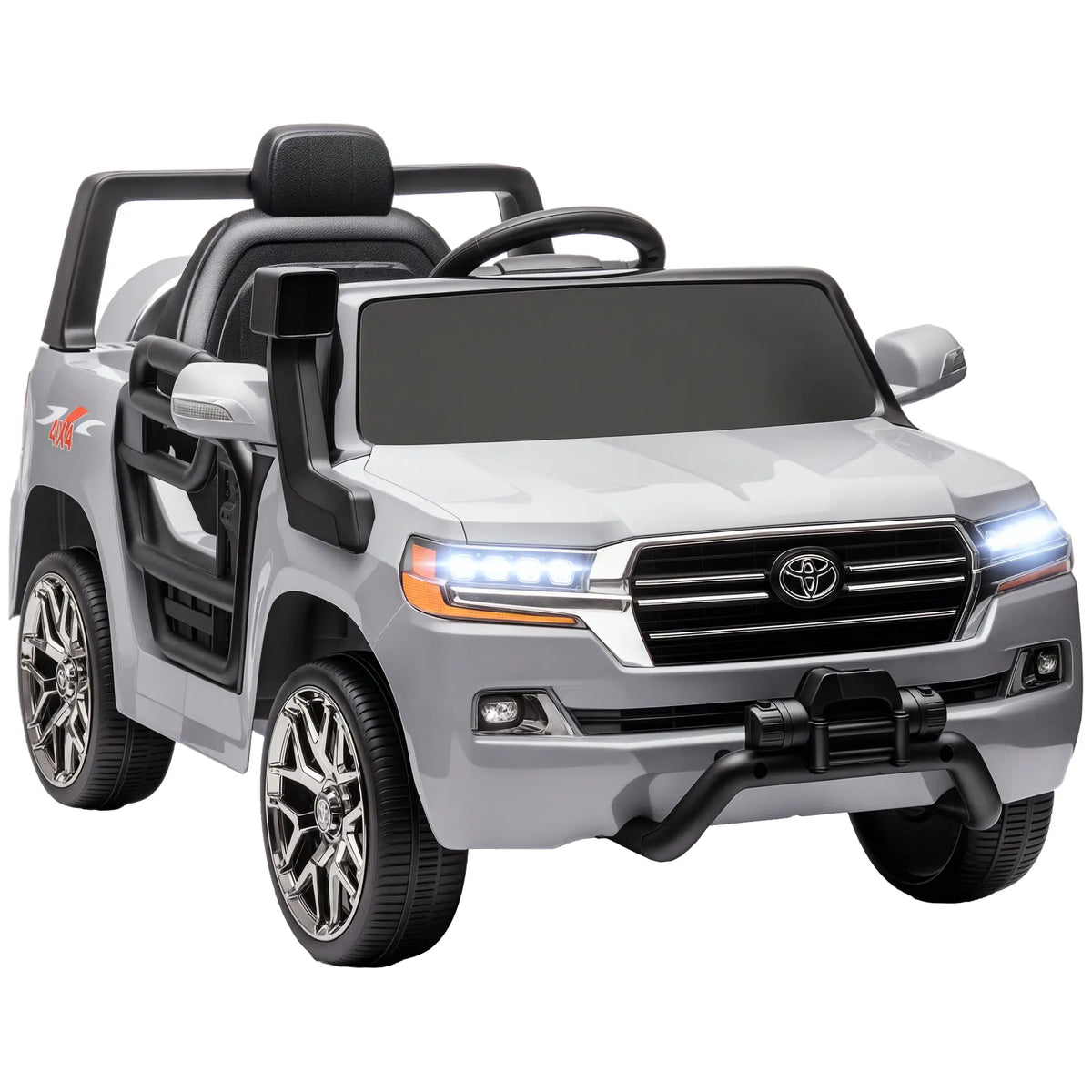12V Kids Car, Remote Control, Four Wheel Spring Suspension, LED Light, Grey Electric Toy Cars at Gallery Canada