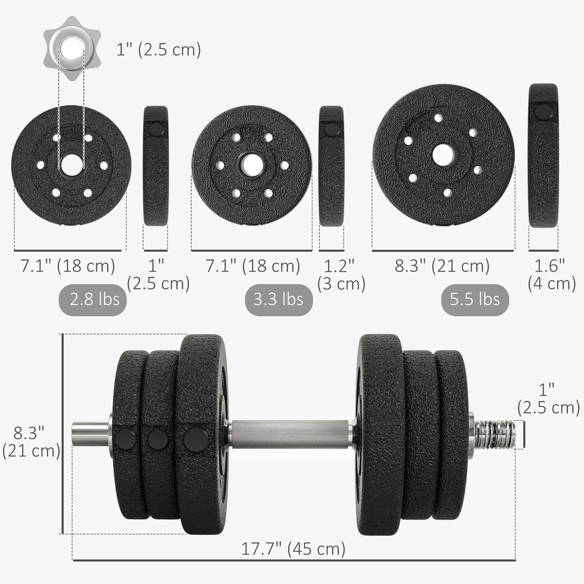 55 lbs Adjustable Dumbbells, Weight Set, for Home Gym, Black Dumbbells & Barbells at Gallery Canada