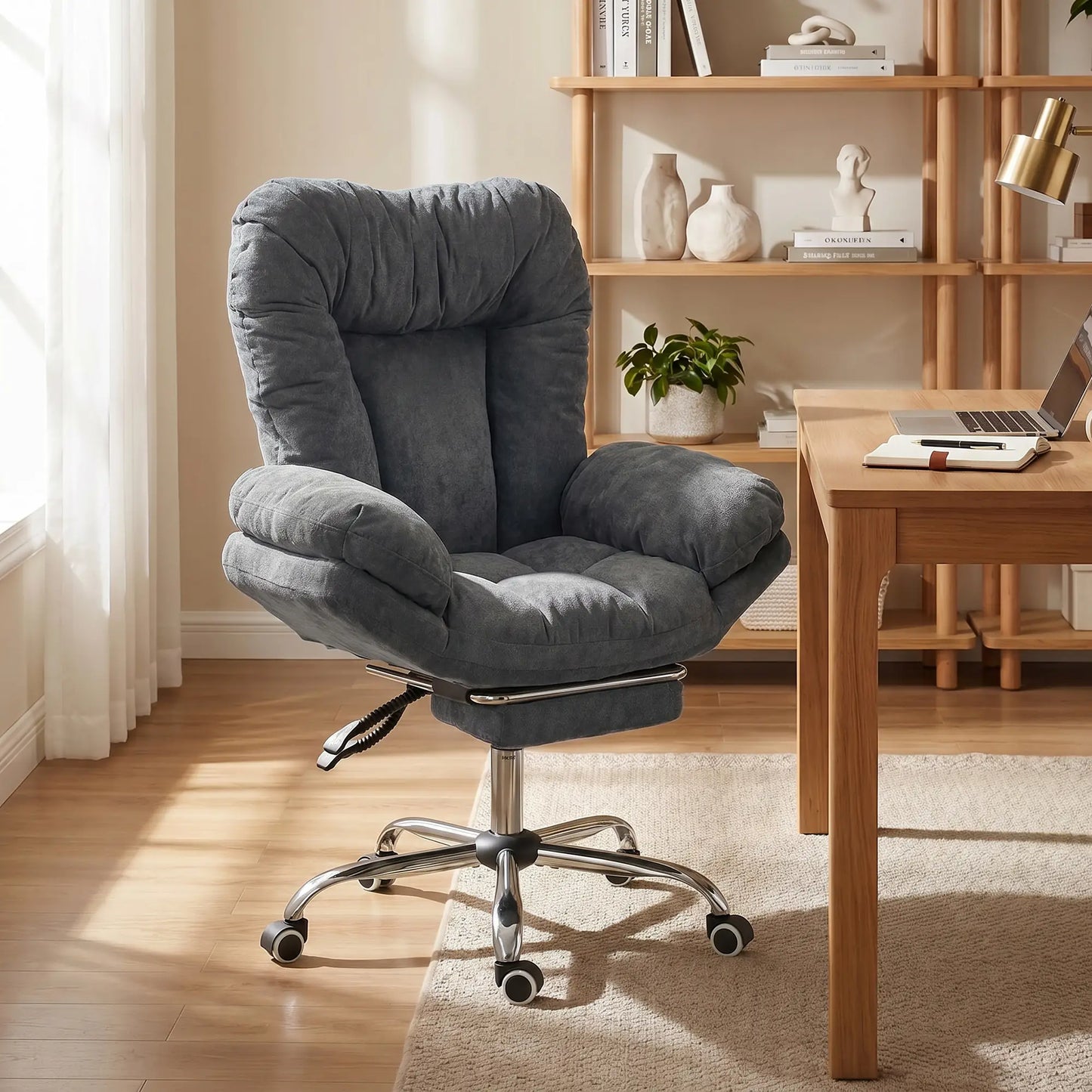 Criss Cross Chair With Wheels, Waterfall Armrests, Dark Grey, Dark Grey Task Chairs at Gallery Canada