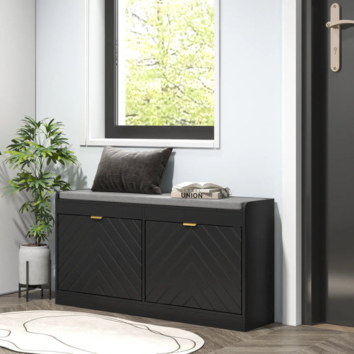 Shoe Storage Bench with Seat, 2 Flip Drawers, 4 Vents, Holds 8 Pairs