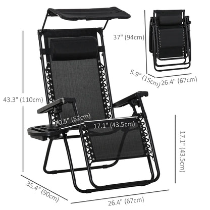 Zero Gravity Reclining Lounger Chair, Canopy Shade, Side Tray, Cupholder, Black Lounger Chairs at Gallery Canada