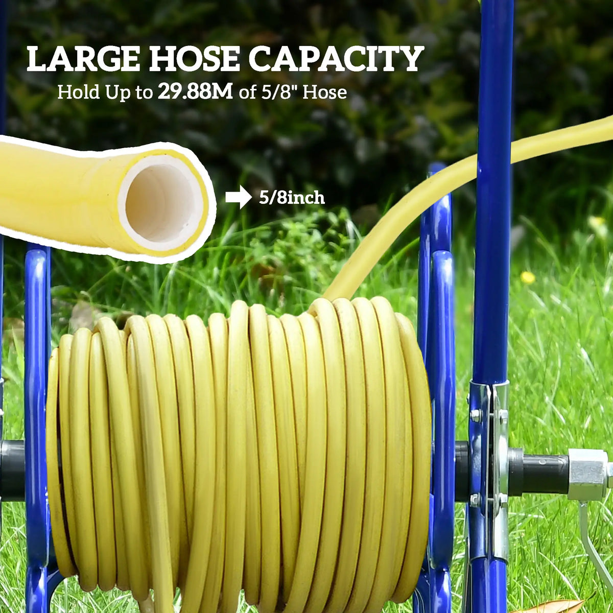 98 ft 5/8" Hose Reel Cart, Garden Water Hose Carts with Wheels, Blue Garden Accessories at Gallery Canada