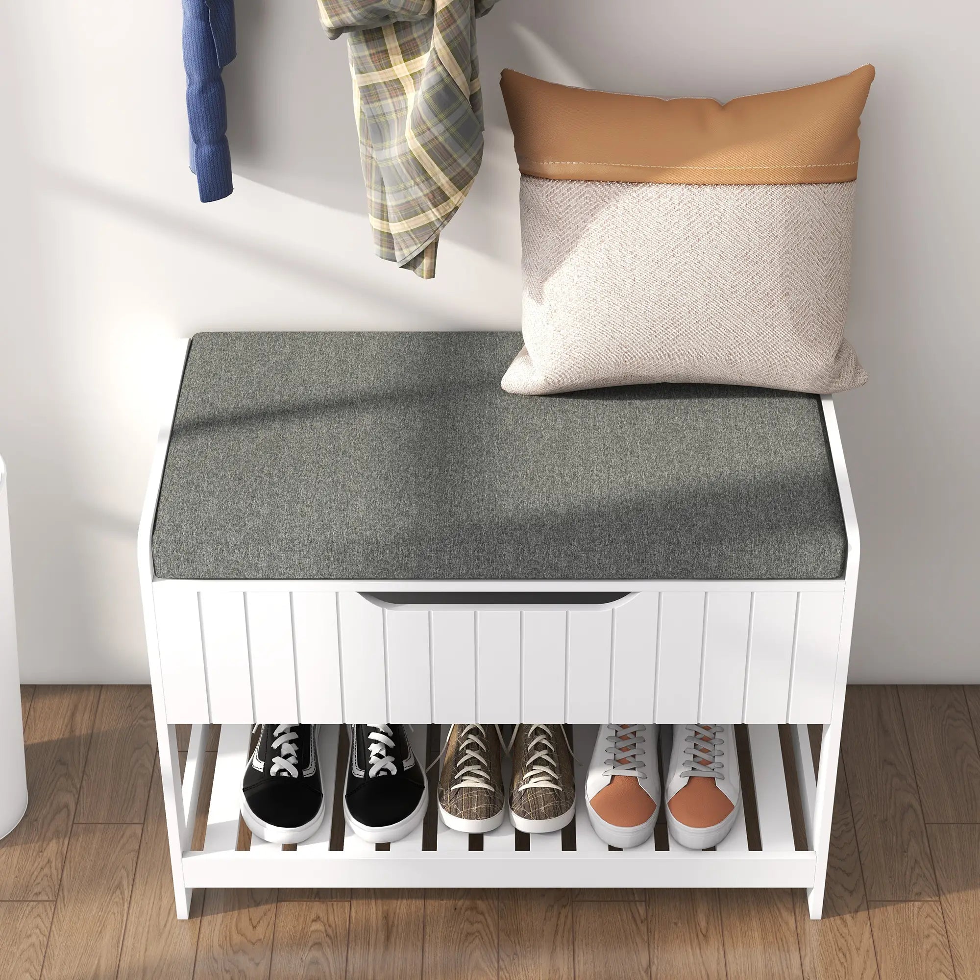 Wall Mounted Coat Rack, Shoe Storage Bench, Hall Tree, White Clothing Storage at Gallery Canada
