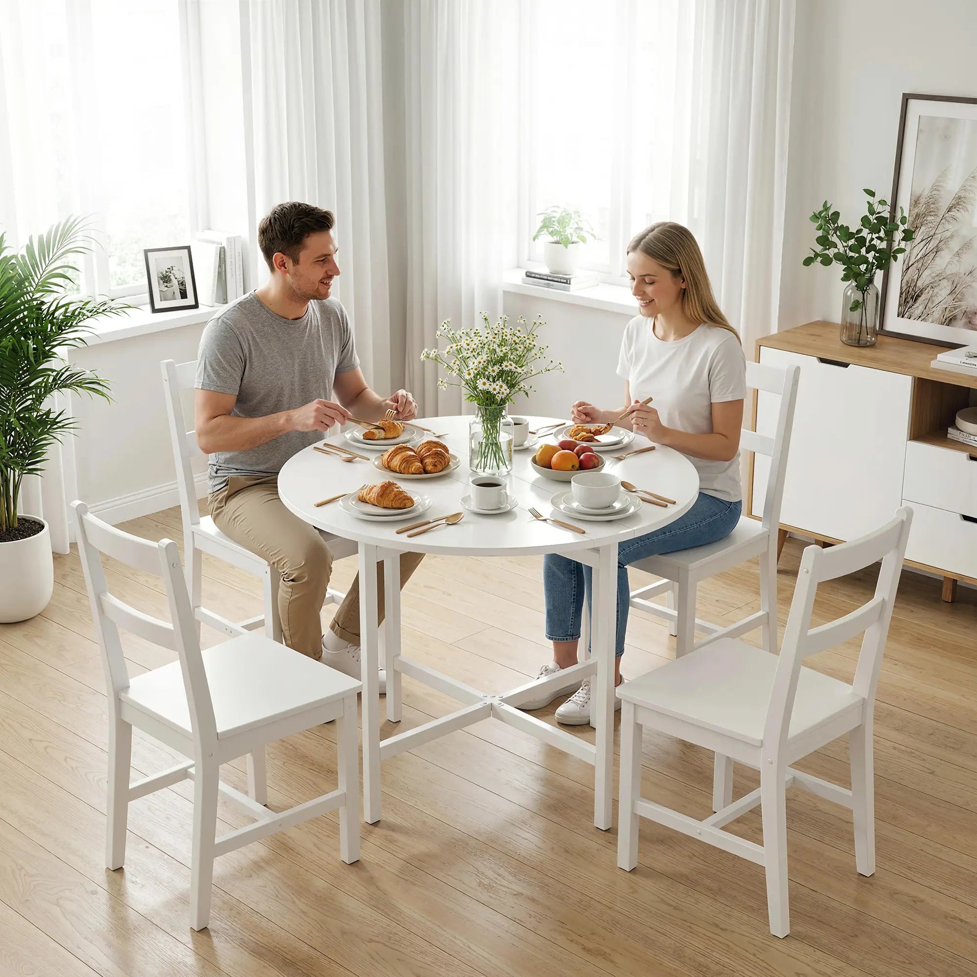 Folding Drop Leaf Dining Table, 80 cm, White Dining Tables at Gallery Canada