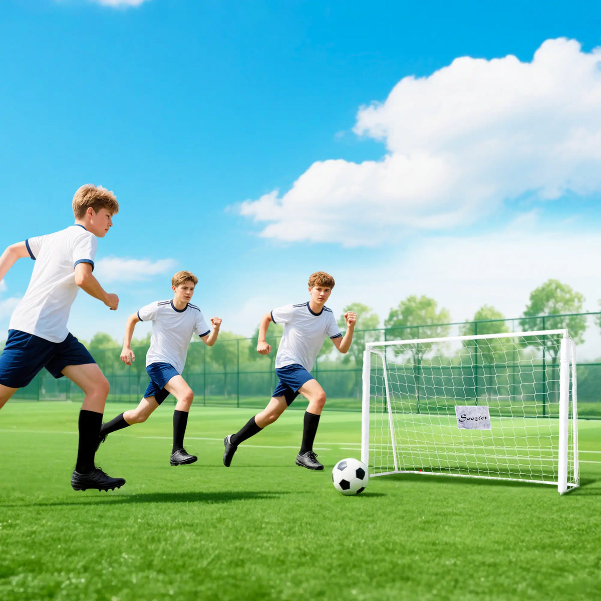 6ft x 4ft Soccer Goal Net, Metal Frame, PE Mesh, Ground Stakes, White Football at Gallery Canada