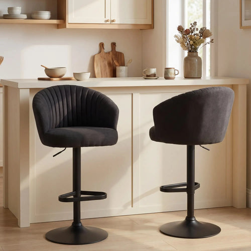 Adjustable Bar Stools Set of 2, Upholstered Kitchen Stools, Steel Frame, Black