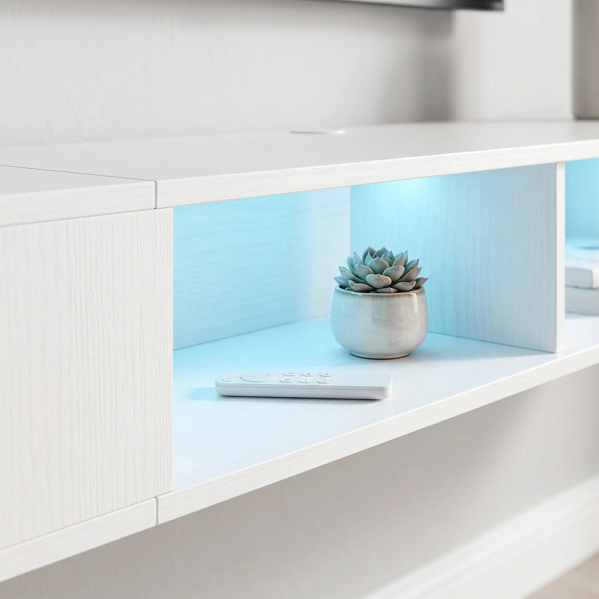 TV Stand with RGB LED Lights, Entertainment Center with Open Shelves for 75 Inch TV, White TV Stands at Gallery Canada