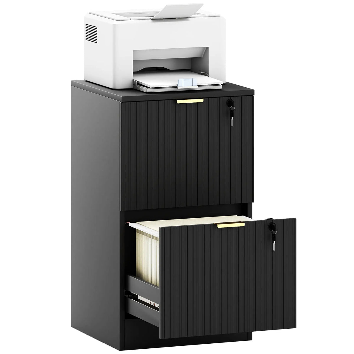 Lockable Filing Cabinet, 2 Fluted Drawers, Adjustable Hanging Rails, Black Office Cabinets & Cupboards at Gallery Canada