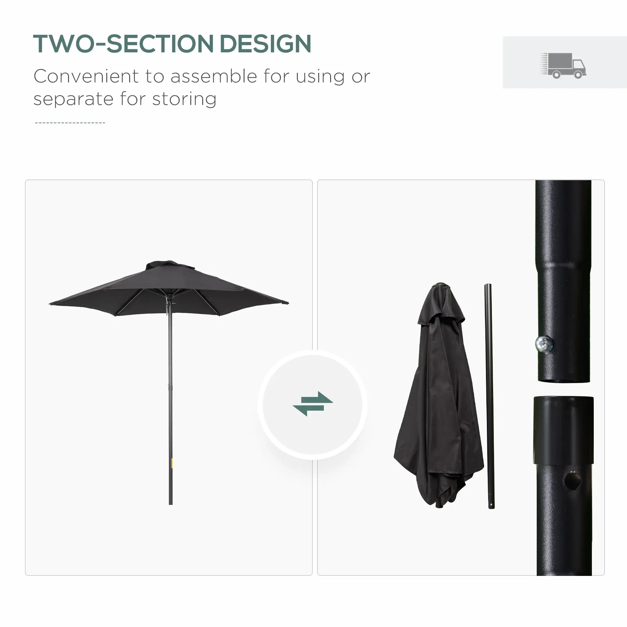 6.6FT Outdoor Patio Umbrella, 6 Solid Ribs, Black Patio Umbrellas at Gallery Canada