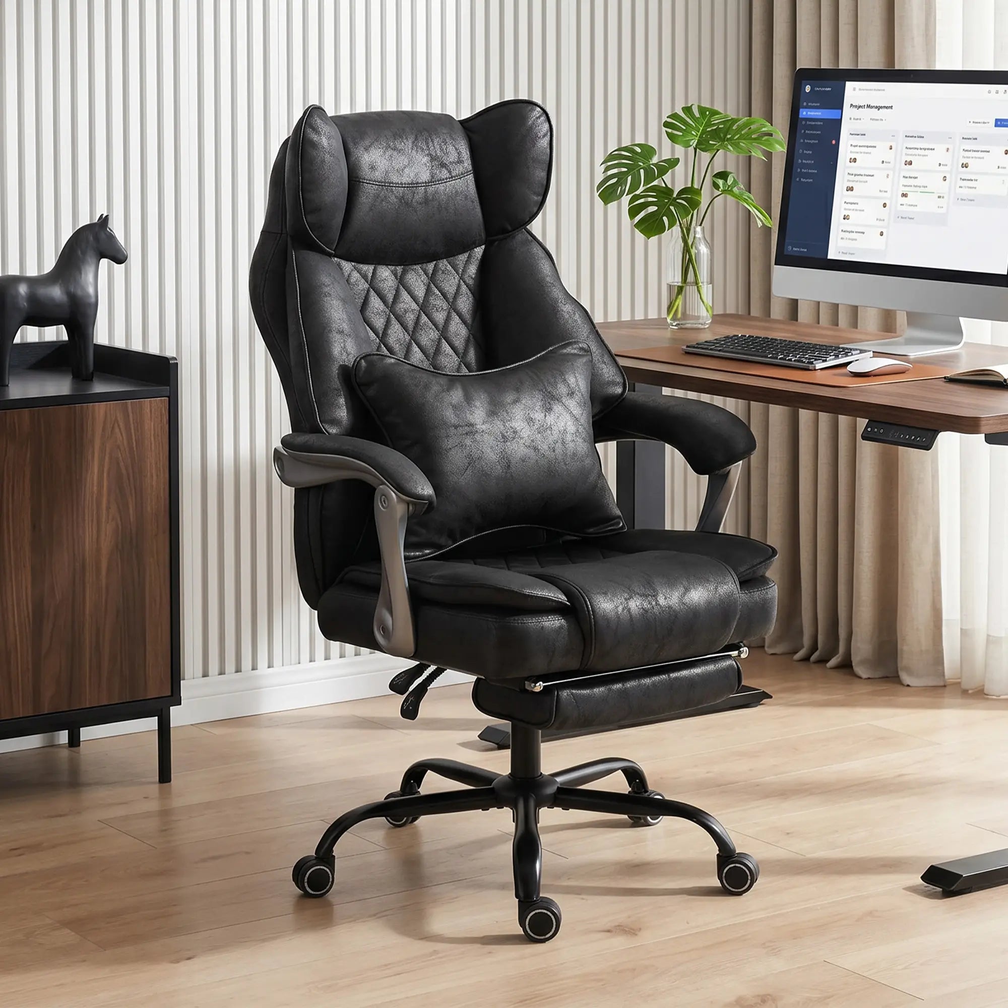 Big & Tall Office Chair 400 Lbs, Reclining, Lumbar Support, Black Executive & Manager Chairs at Gallery Canada