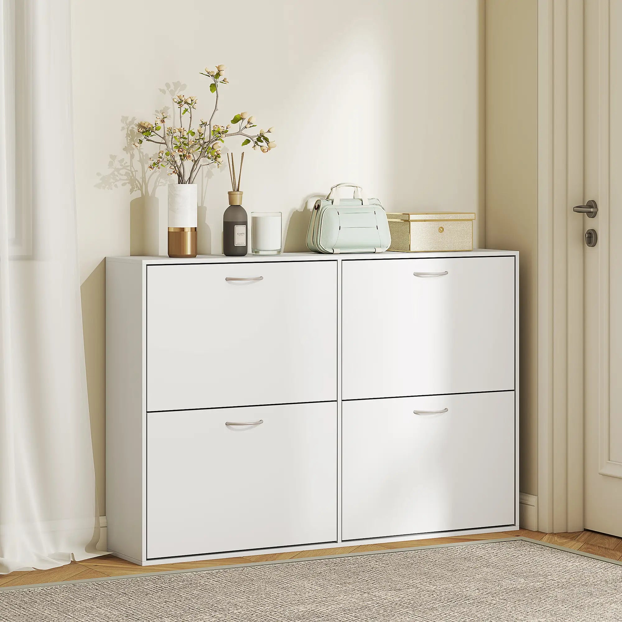 Flip Down Shoe Rack, Wooden Shelf, 4 Drawer Organizer, White Shoe Storage Cabinets & Racks at Gallery Canada