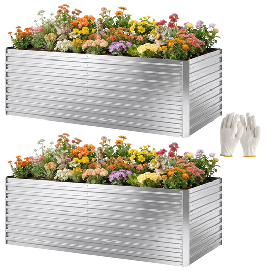Galvanised Raised Garden Bed Set, 6 x 3 x 2 ft, Silver