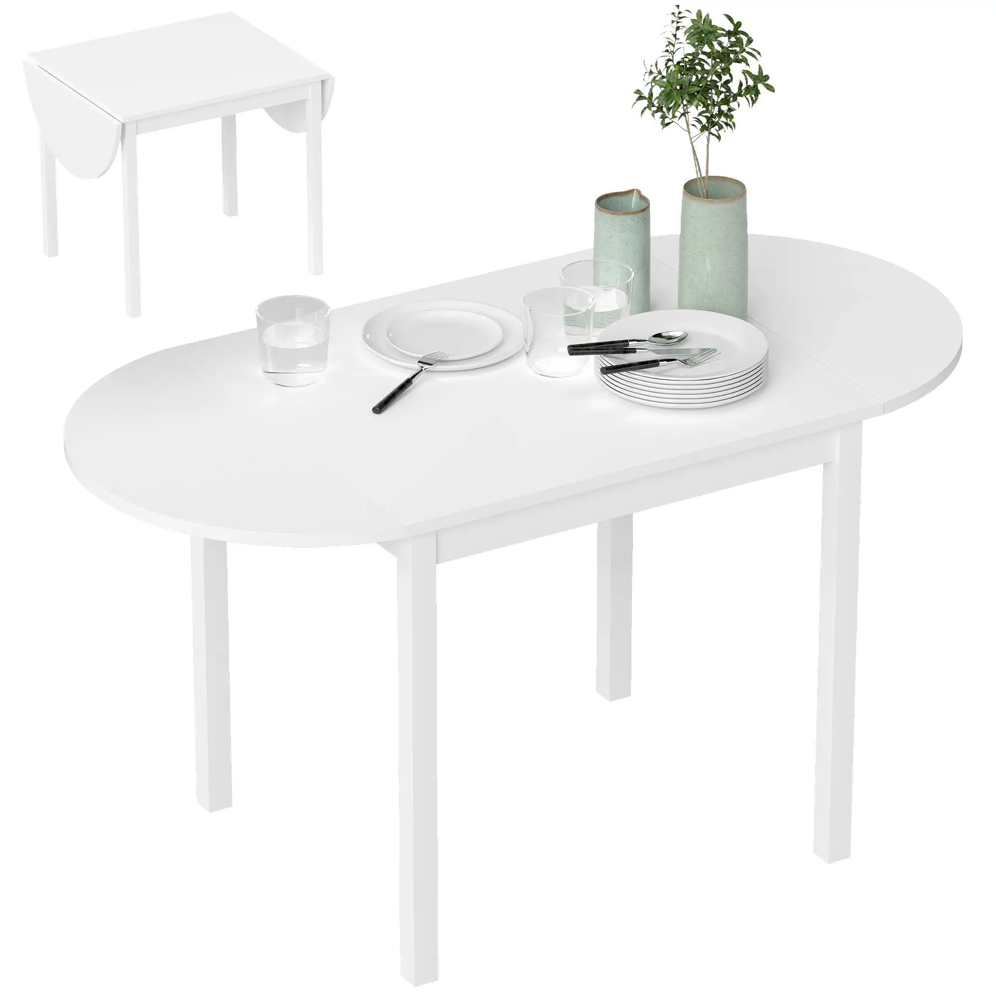Solid Wood Kitchen Table, Drop Leaf, Folding Dining Table, White Dining Tables at Gallery Canada