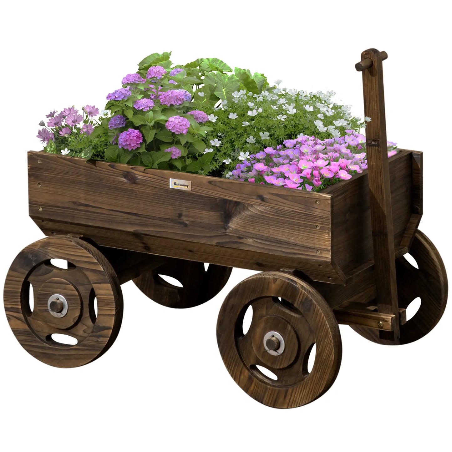 Wooden Raised Garden Bed, Flower Cart With Wheels, Outdoor Planters Wooden Planter Boxes Carbonized Brown at Gallery Canada