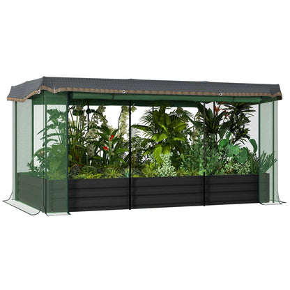 Galvanized Steel Planter Box with Cage, Shade Cloth, Raised Garden Bed Raised Garden Beds Grey planter, Green net, Black shade cloth at Gallery Canada