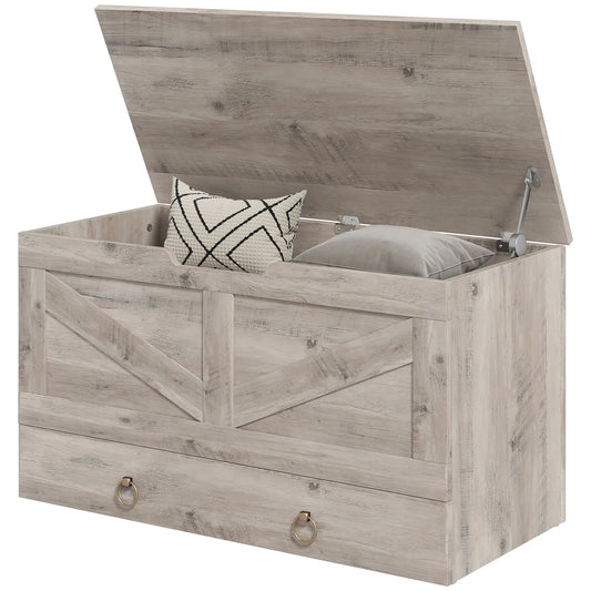 31.5 Inches Storage Chest, Wooden Box, Grey Wood Grain, Grey Storage Cabinets Grey Wood Grain at Gallery Canada