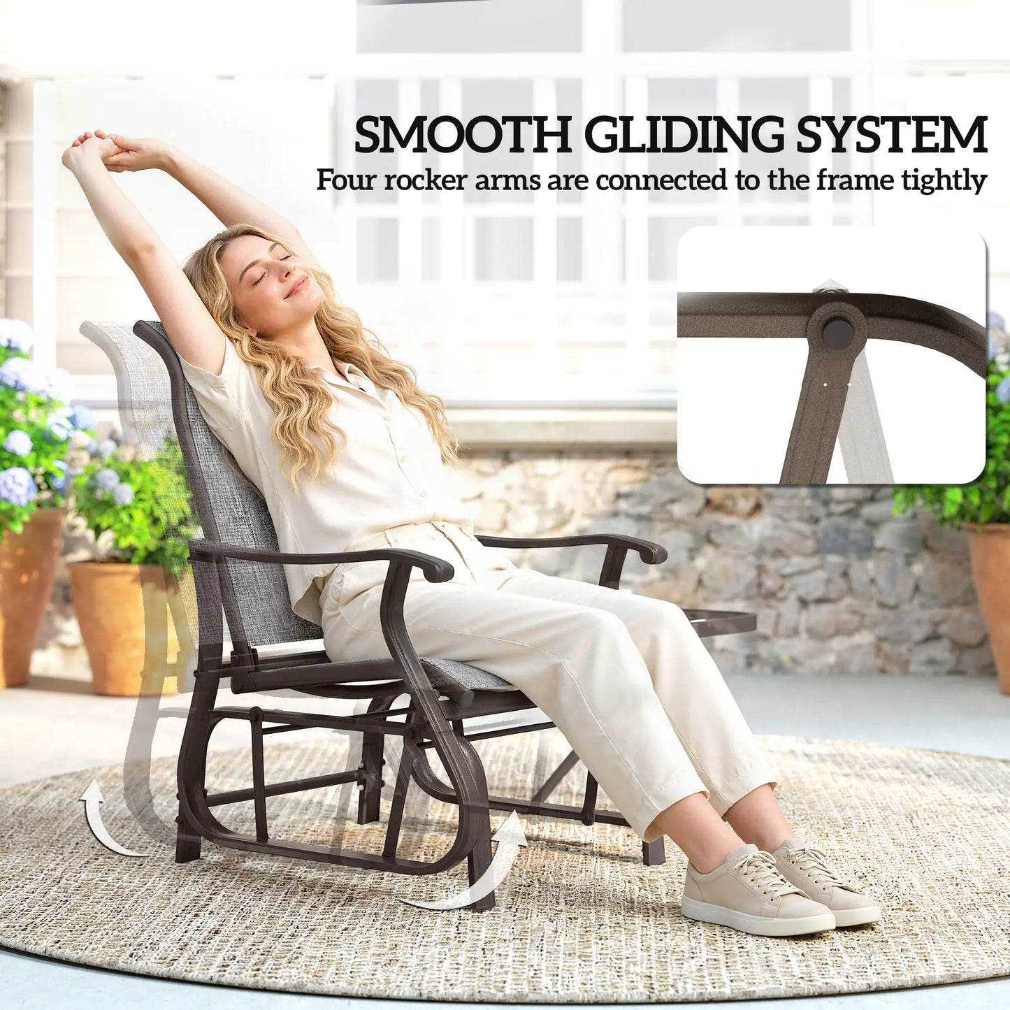 3 Pc Gliding Rocking Chair Bistro Tea Table Set, Grey Bistro Sets at Gallery Canada