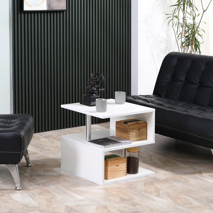 Wooden S Shape End Table, 3 Tier Storage Shelves, White Side Tables at Gallery Canada