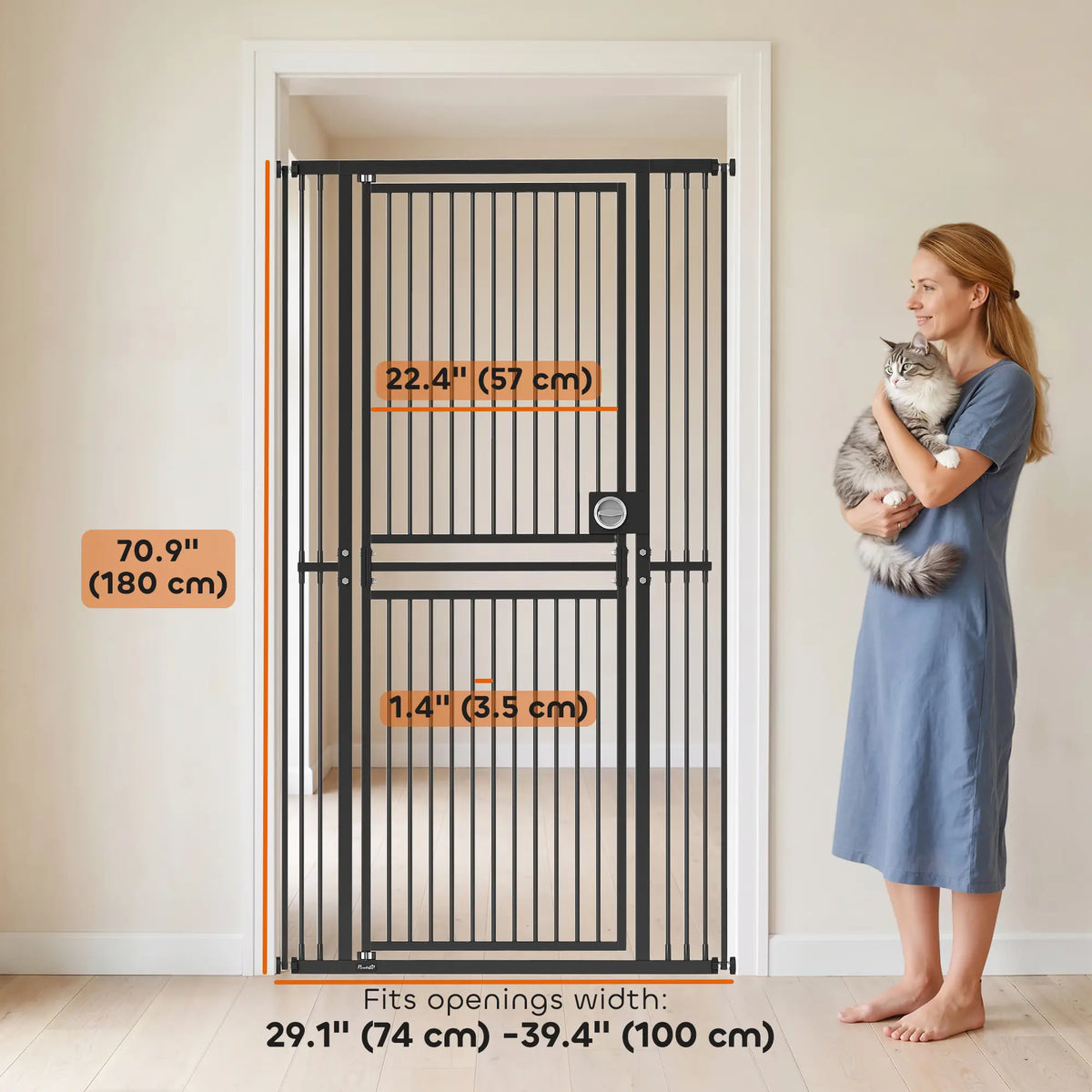 Barrière pour chat extra haute de 71", barrière pour animaux de 29"-39" de large, sans perçage