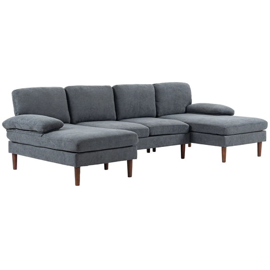 U Shape Couch, Double Chaise Lounge, 4 Seater Sofa, Wooden Legs, Dark Grey 3-Seater Sofas Dark Grey, Brown at Gallery Canada