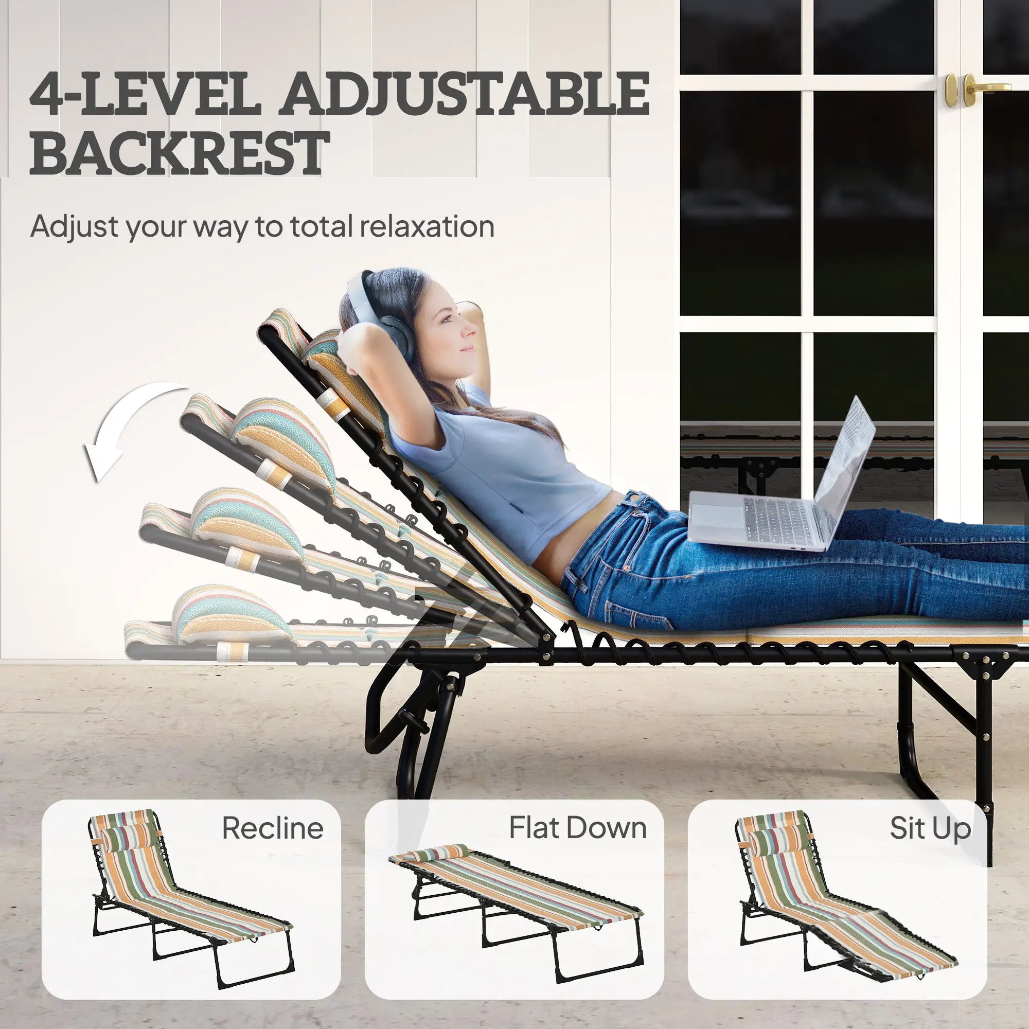Outdoor Folding Lounge Chair, 4-Level Adjustable, Tanning Chair, Multicoloured Lounger Chairs at Gallery Canada