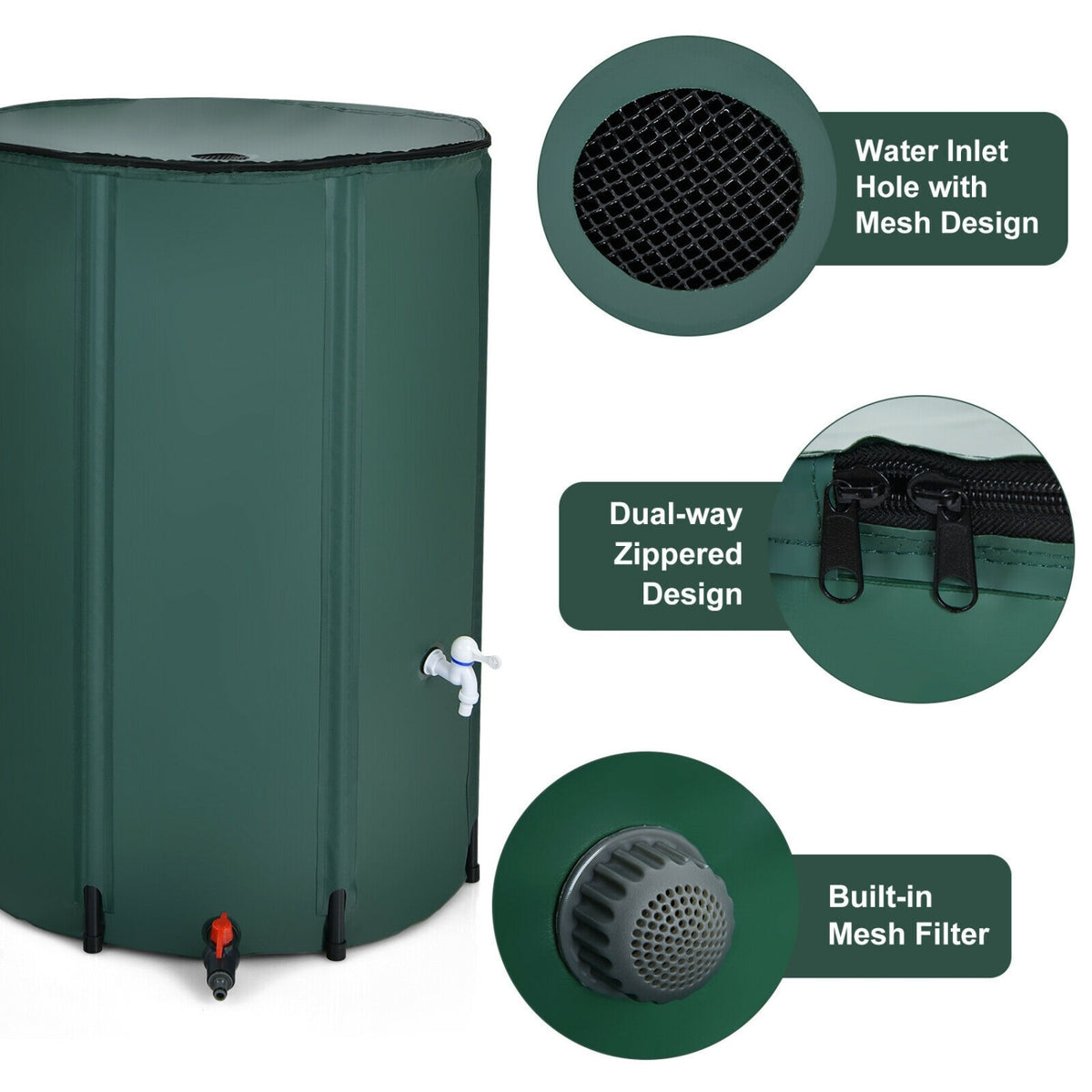 100 Gallon Portable Rain Barrel Water Collector Tank, Green Watering & Irrigation at Gallery Canada